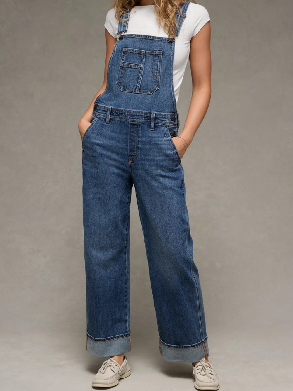American Eagle Outfitters Blue Denim Wide-Leg Overalls